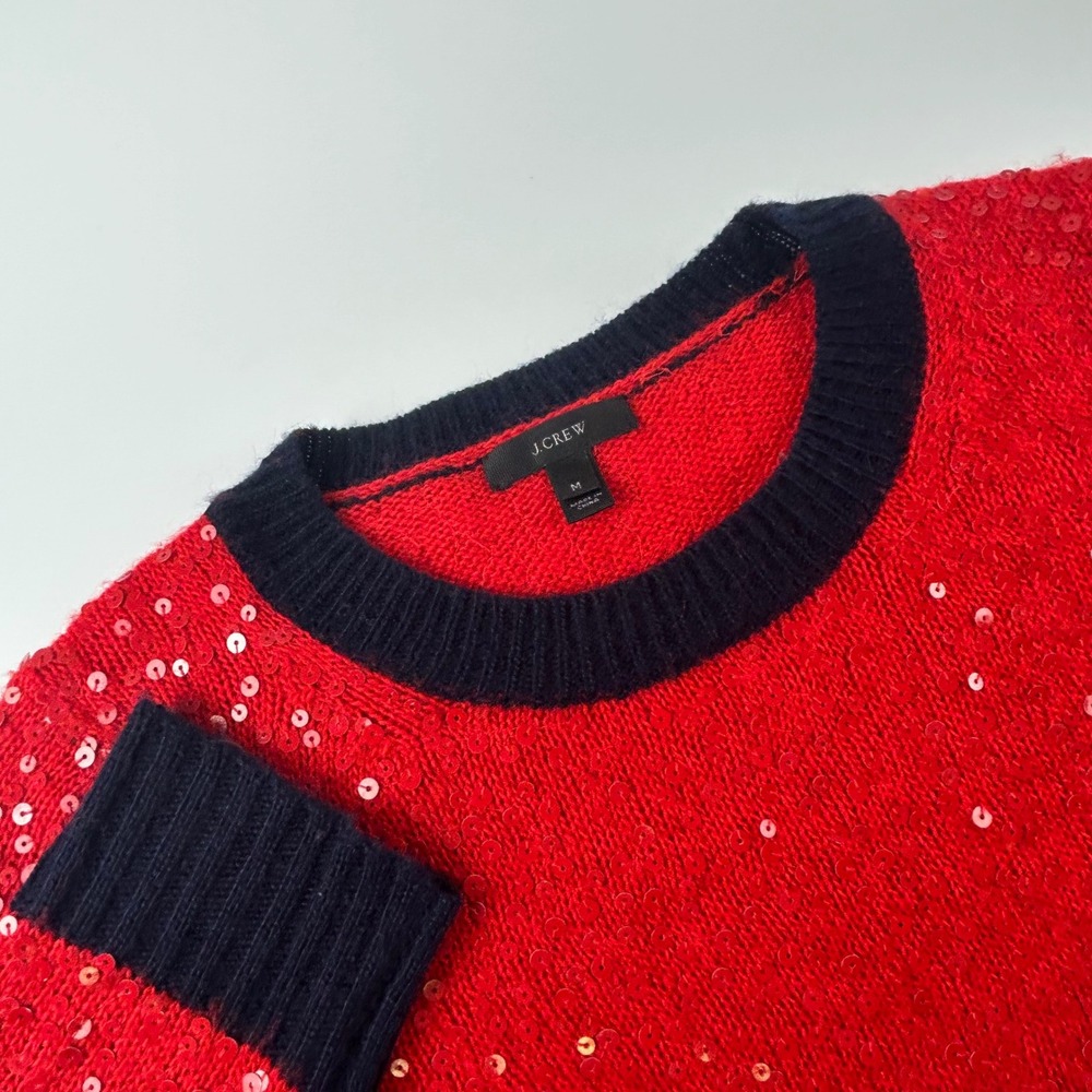 J.Crew WMNS M Red Sequin Wool Mohair Blend Crewneck Sweater Festival Christmas